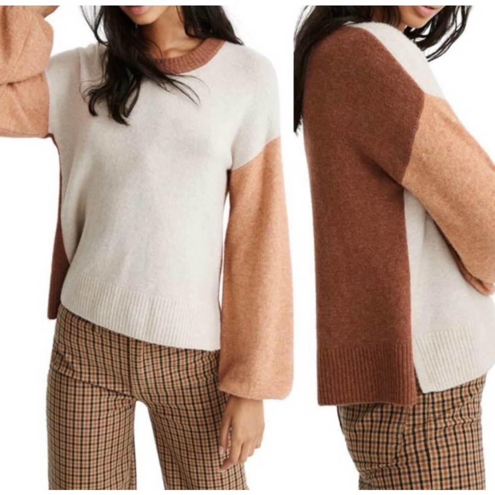 Madewell Merino Wool Alpaca Blend Color Block Crew Neck Sweater S - Picture 3 of 10